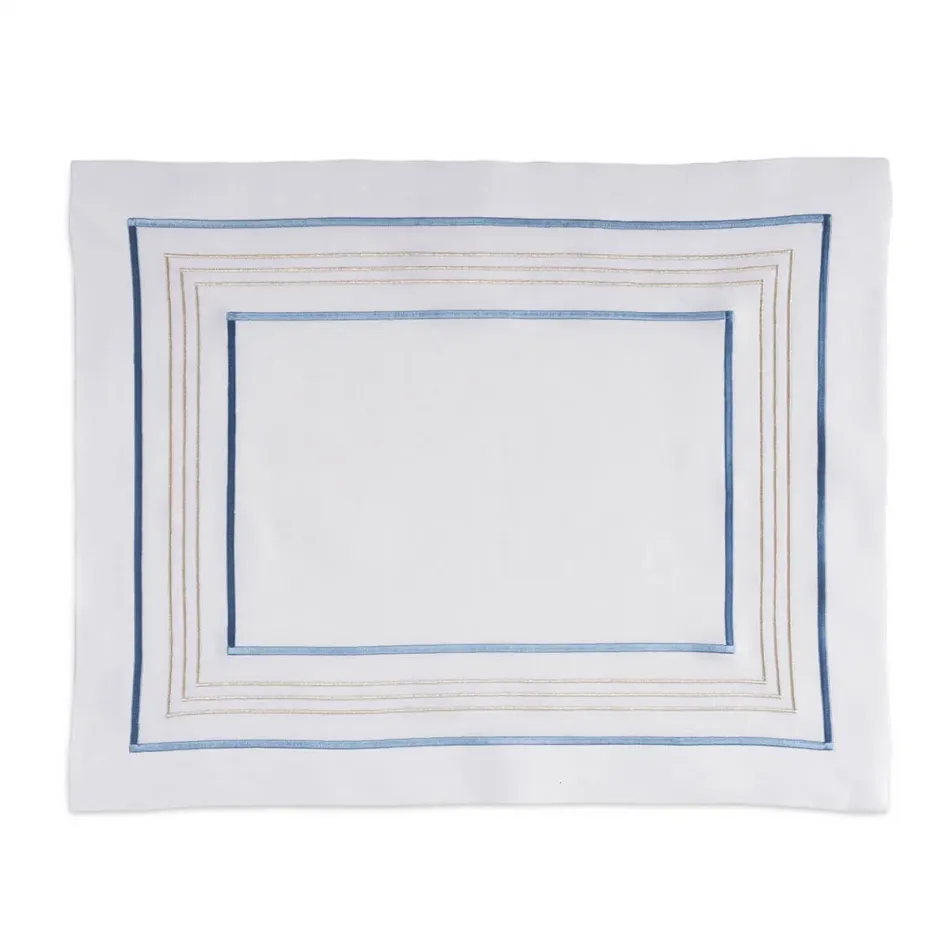 5 Bourdon 16" x 20" Rect Placemat - White Linen/Blue-Gold Embroidery