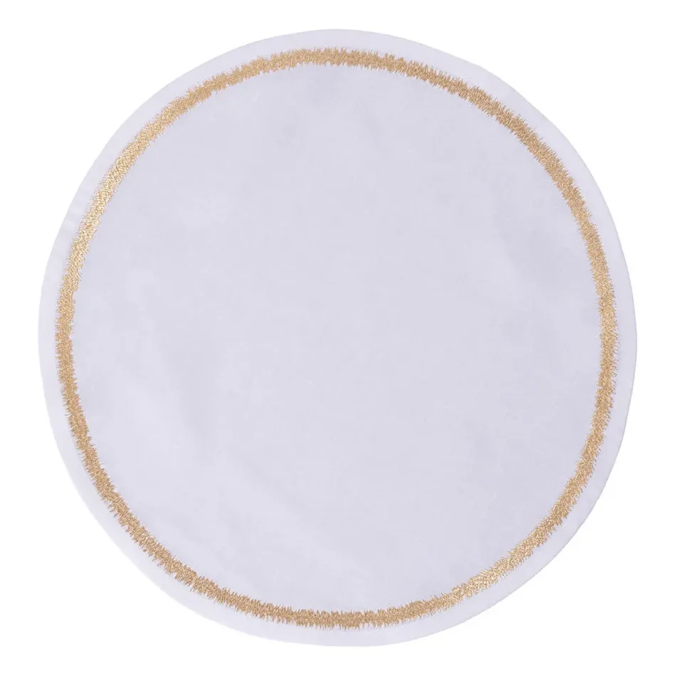 Himalaya 16" Round Placemat - White Linen/Gold Embroidery