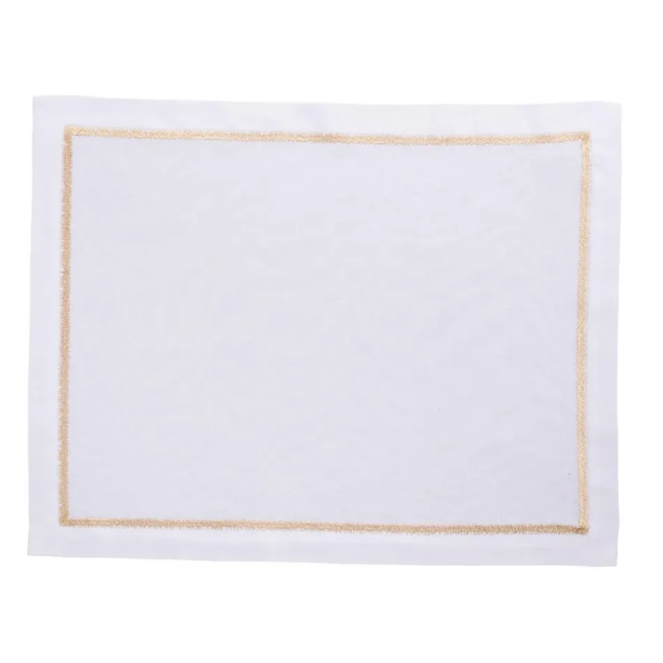 Himalaya 16" x 20" Rect Placemat - White Linen/Gold Embroidery