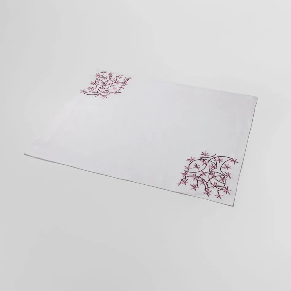 Ikebana 16" x 20" Rect Placemat - White Linen/Pink Embroidery