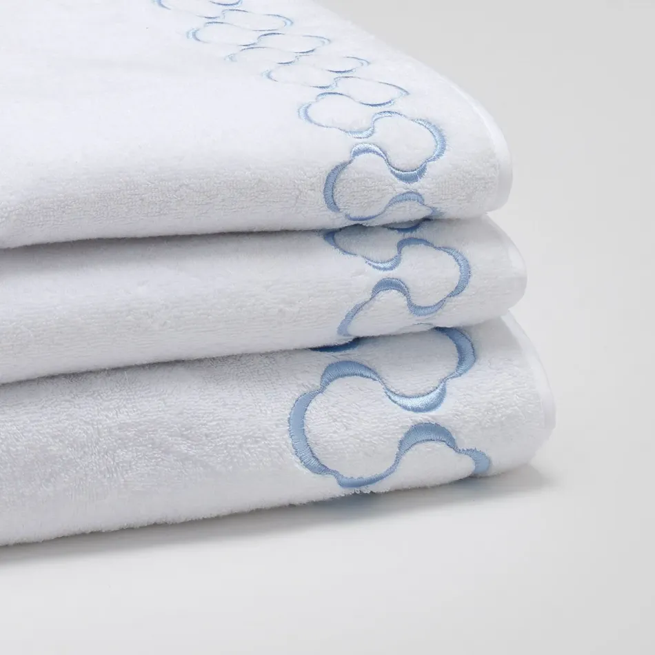 Carol White/Light Blue Embroidered Bath Towels