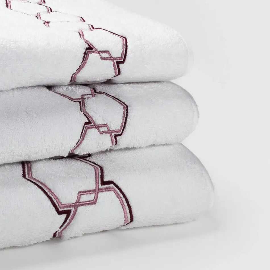 Tivoli White/Pink Embroidered Bath Towels