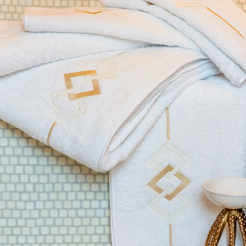 Iceberg White/Beige Embroidered Bath Towels