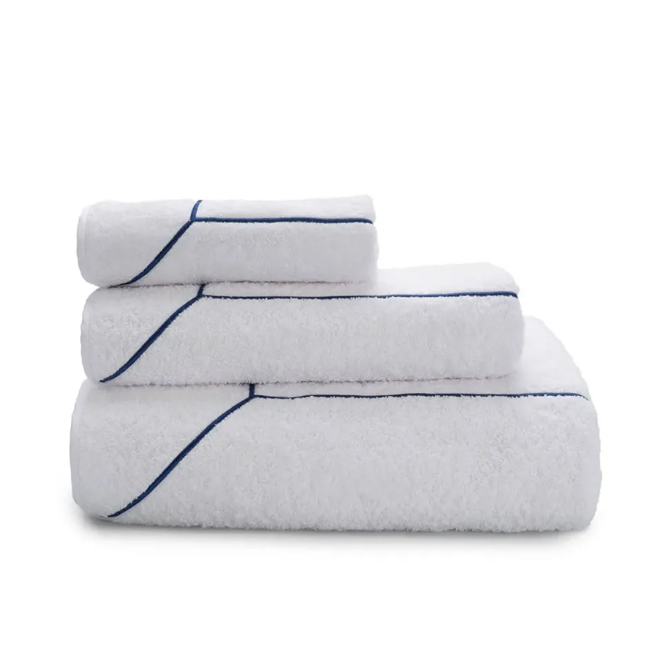 Lisboa White/Blue Embroidered Bath Towels