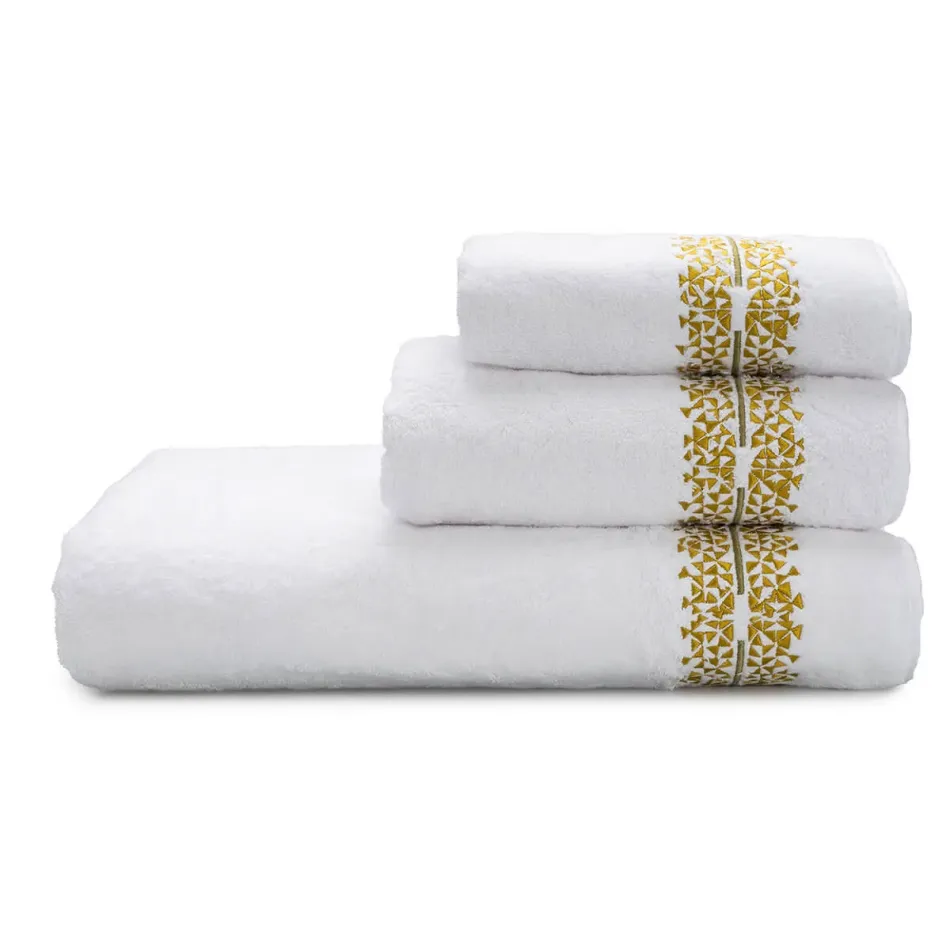 Masai White/Gold/Olive Embroidered Bath Towels