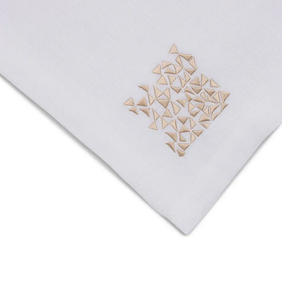 Masai 19" Square Napkin - White Linen/Beige Embroidery