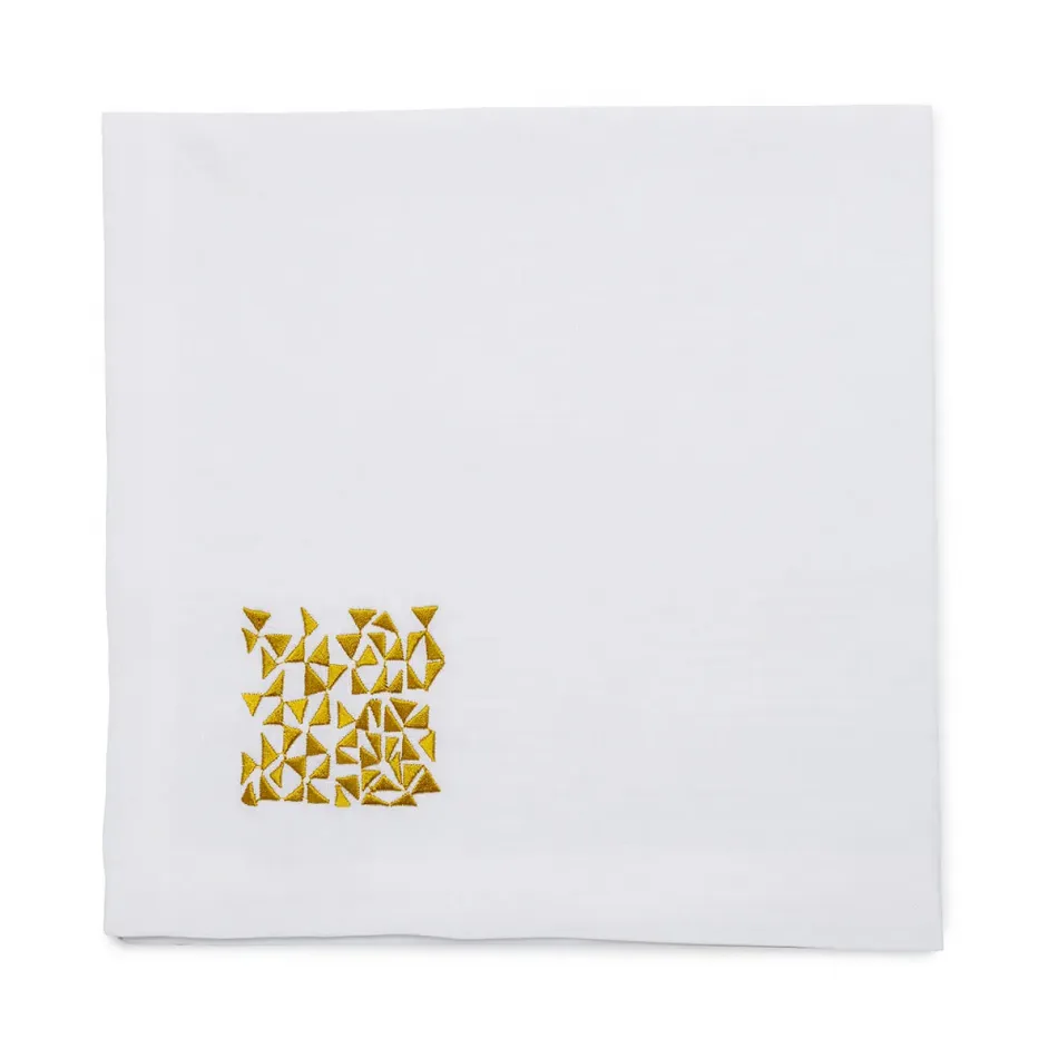 Masai 19" Square Napkin - White Linen/Gold/Olive Embroidery