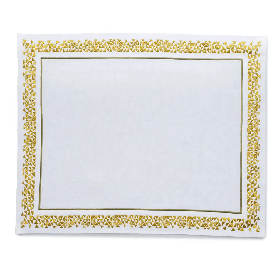 Masai 16" x 20" Rect Placemat - White Linen/Gold/Olive Embroidery