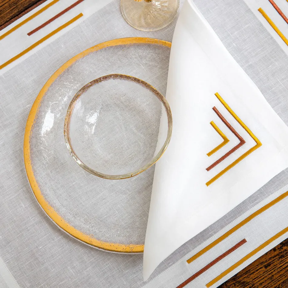 Namaste White/Mustard-Rust Embroidered Table Linens