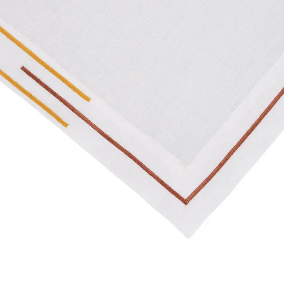 Namaste White/Mustard-Rust 19" Square Napkin - White Linen/Mustard-Rust Embroidery