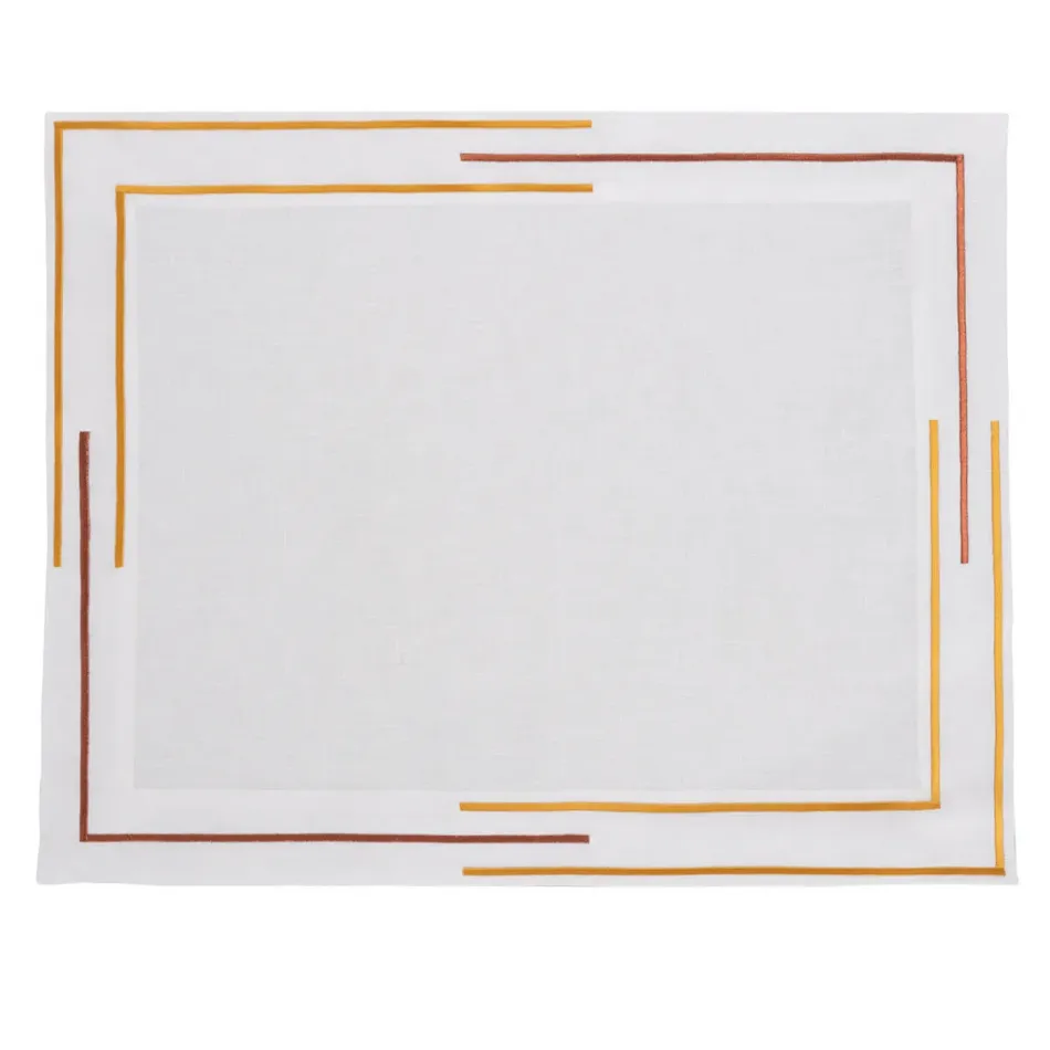 Namaste White/Mustard-Rust 16" x 20" Rect Placemat - White Linen/Mustard-Rust Embroidery