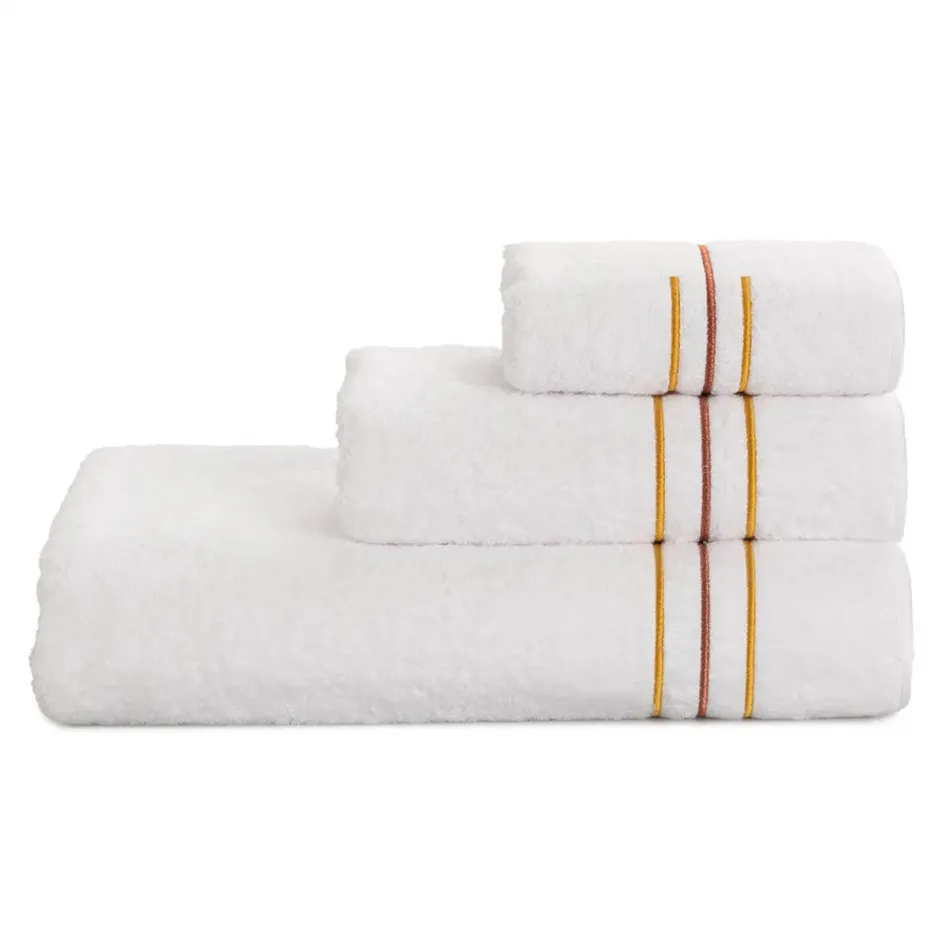 Namaste White/Mustard-Rust Embroidered Bath Towels