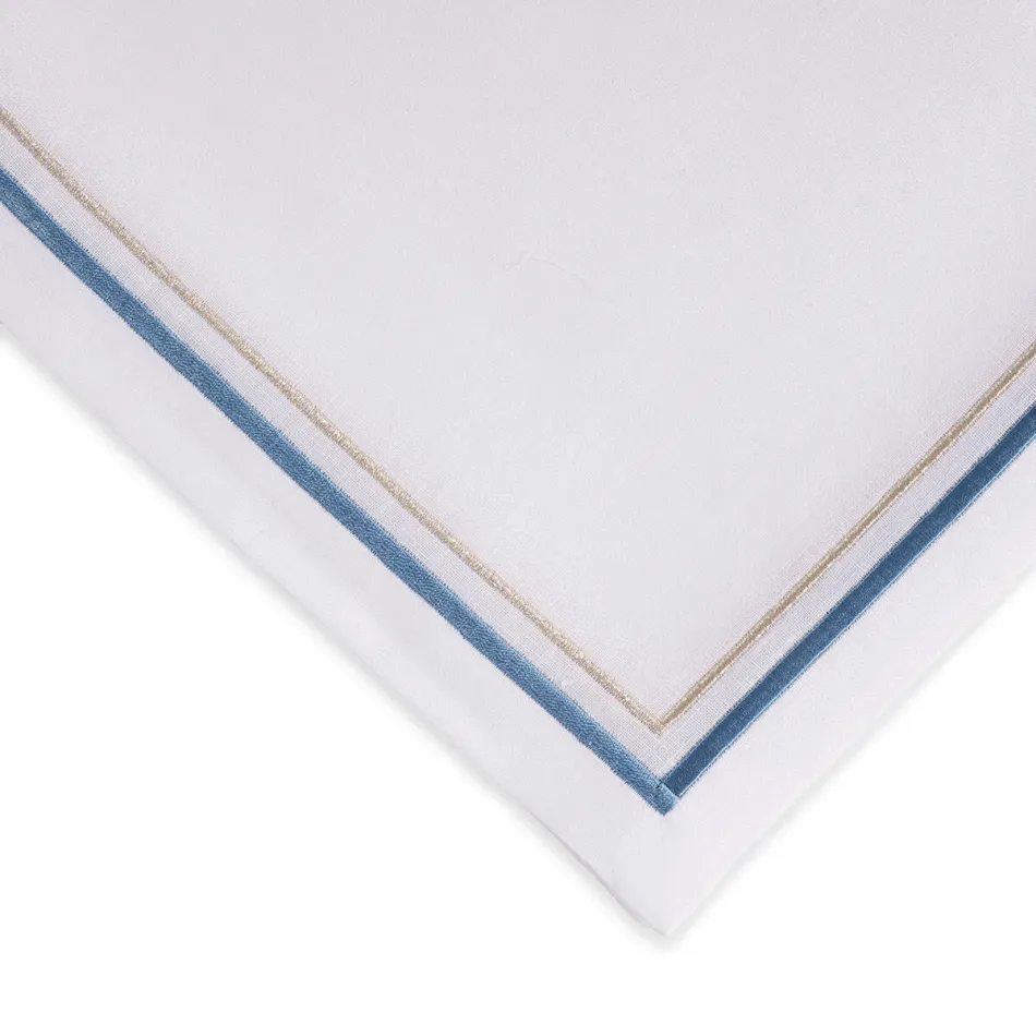 5 Bourdon 19" Square Napkin - White Linen/Blue-Gold Embroidery