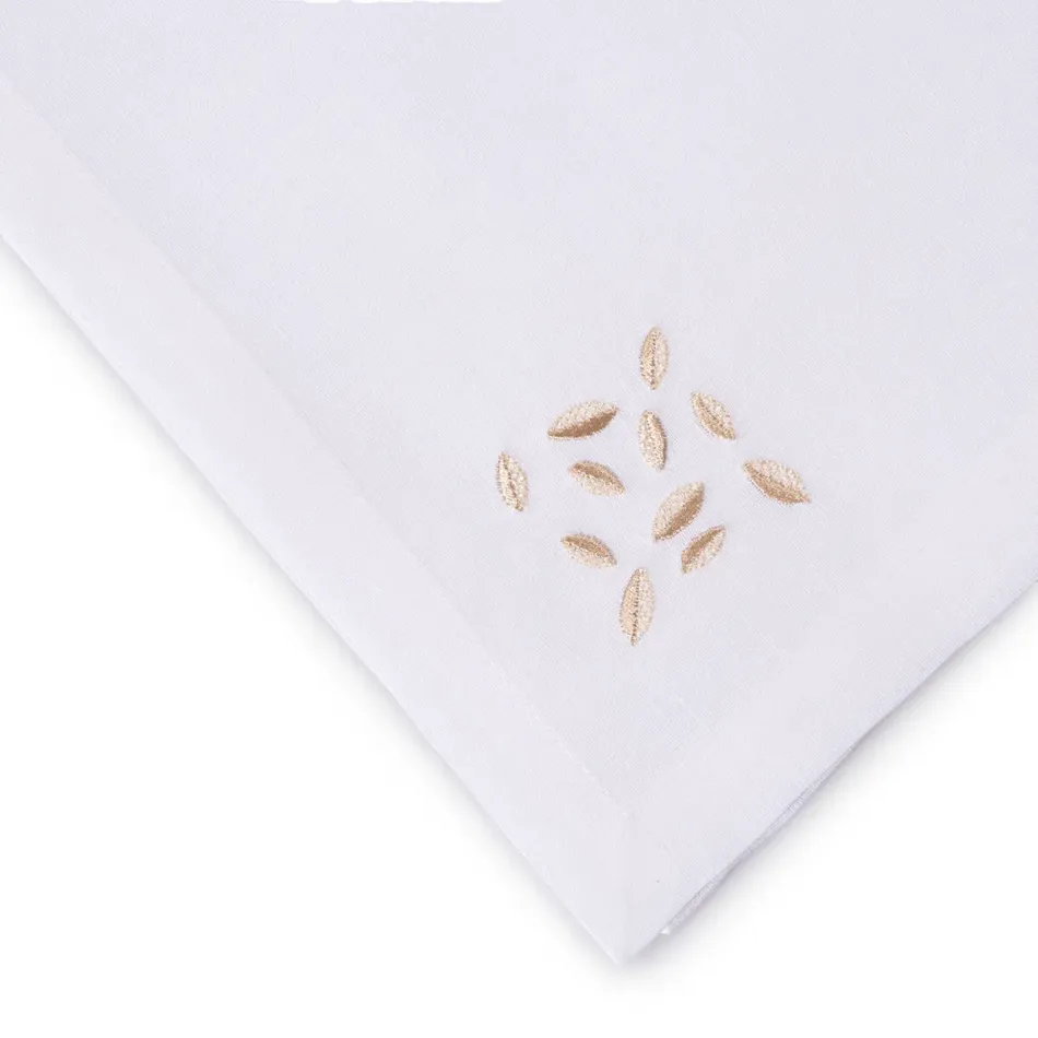 Bali 19" Square Napkin - White Linen/Beige Embroidery