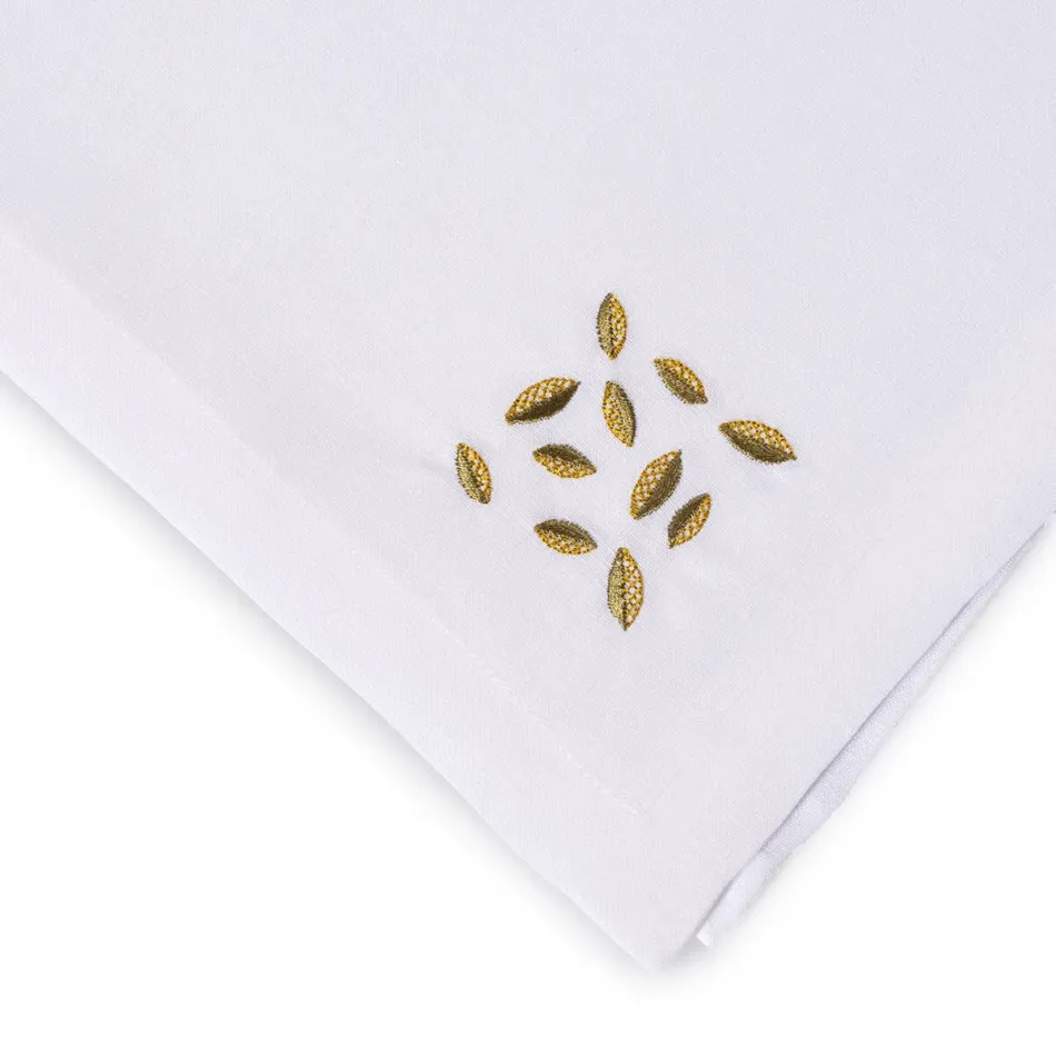 Bali 19" Square Napkin - White Linen/Green Embroidery