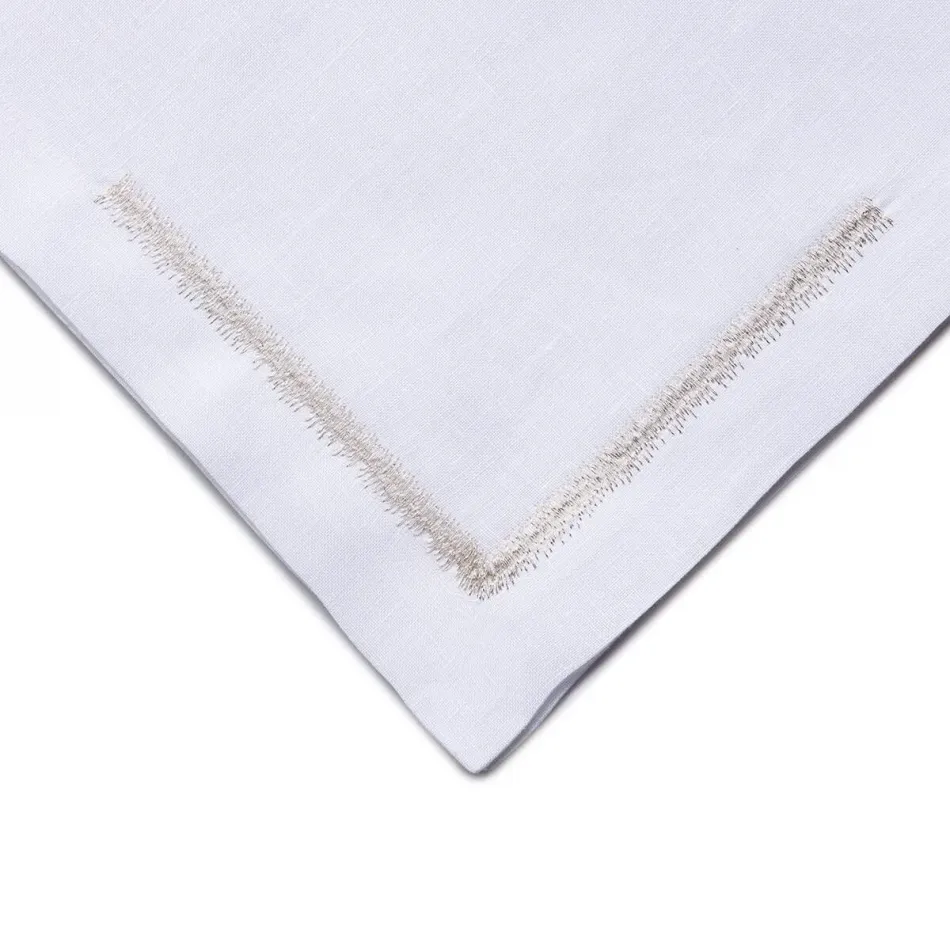Himalaya 19" Square Napkin - White Linen/Silver Embroidery