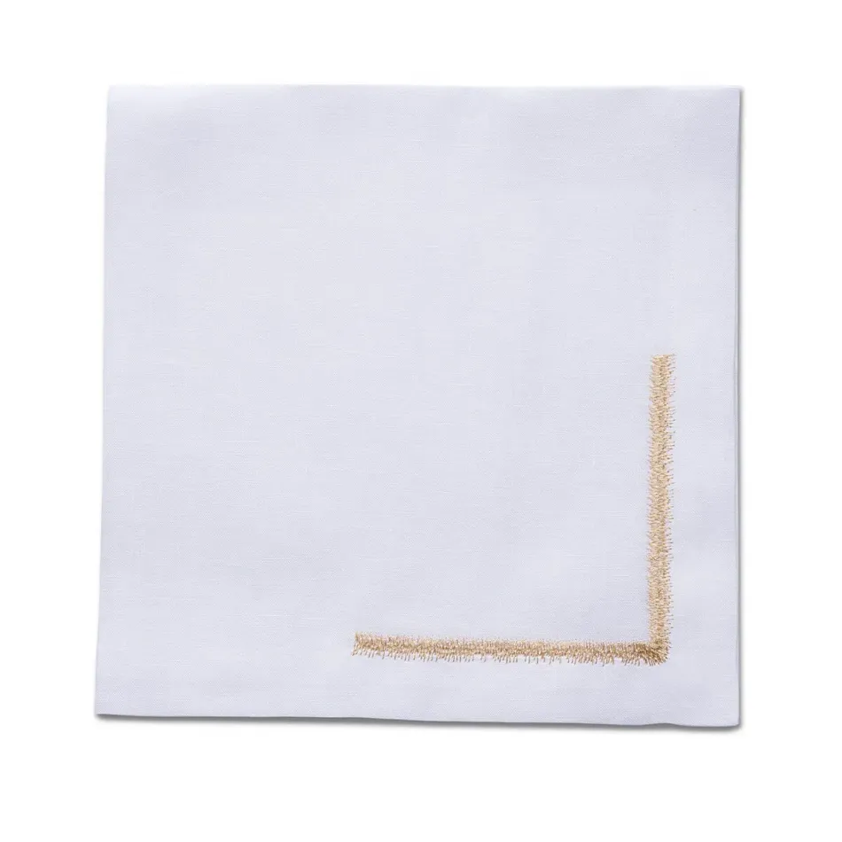Himalaya 19" Square Napkin - White Linen/Gold Embroidery