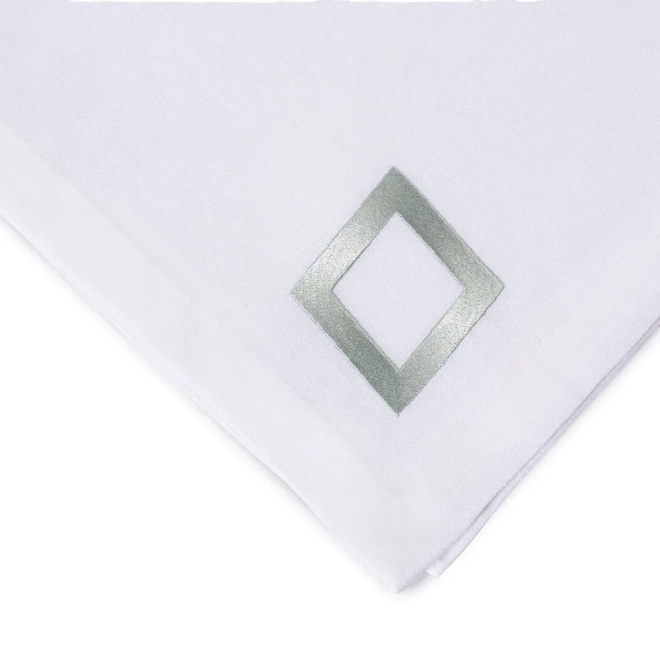 Iceberg 19" Square Napkin - White Linen/Aqua Green-Gold Embroidery