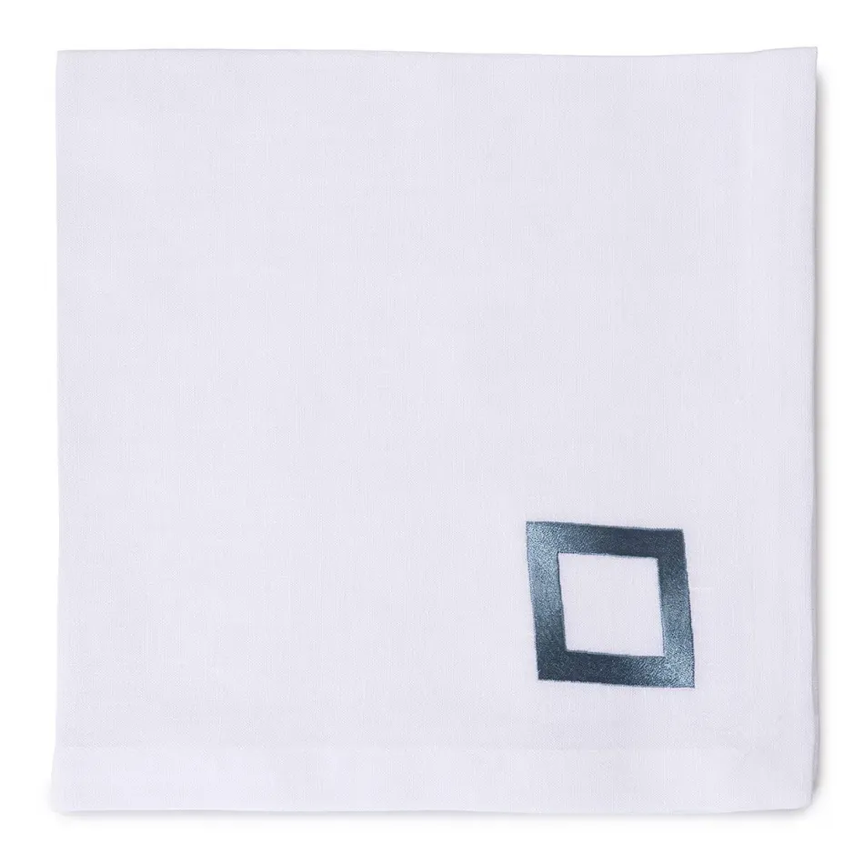 Iceberg 19" Square Napkin - White Linen/Blue Embroidery
