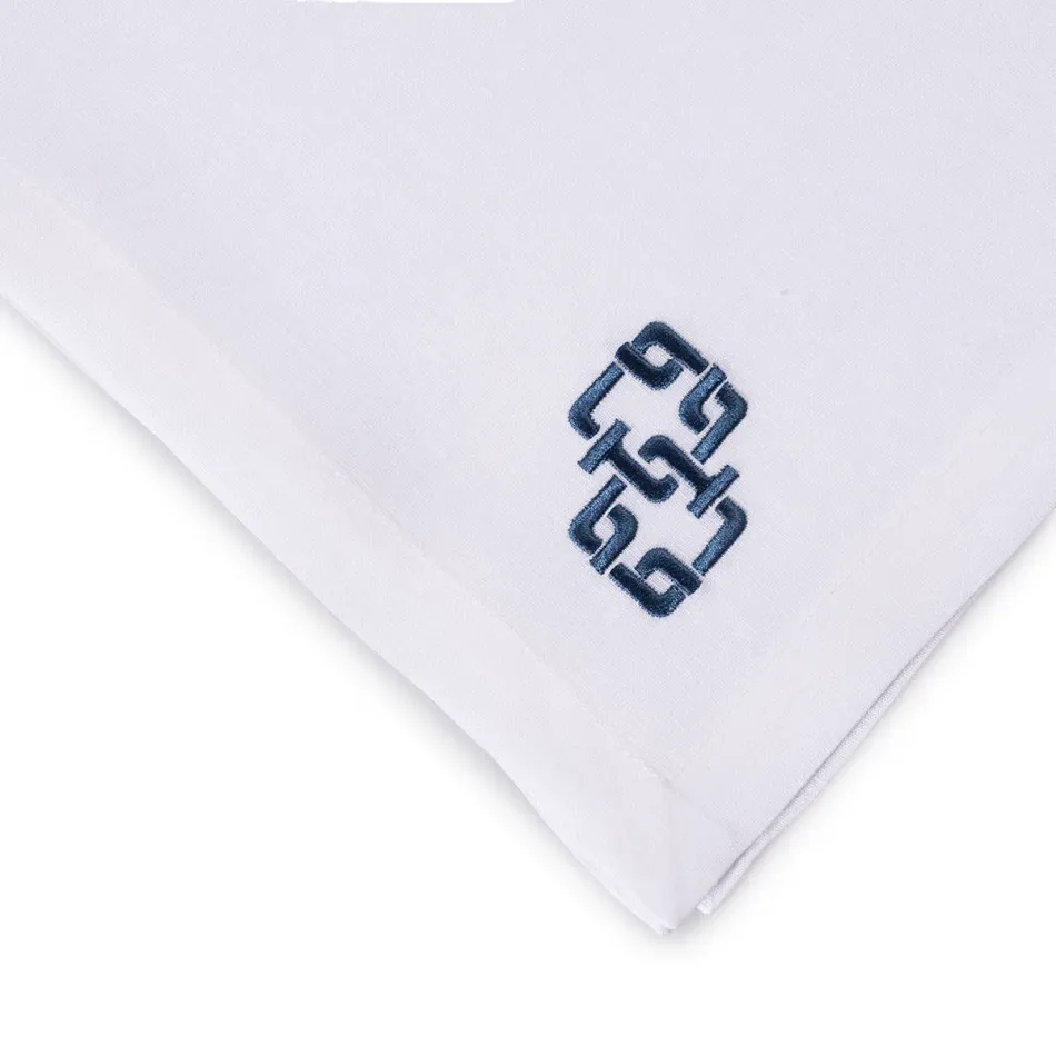 J Dream 19" Square Napkin - White Linen/Blue Embroidery
