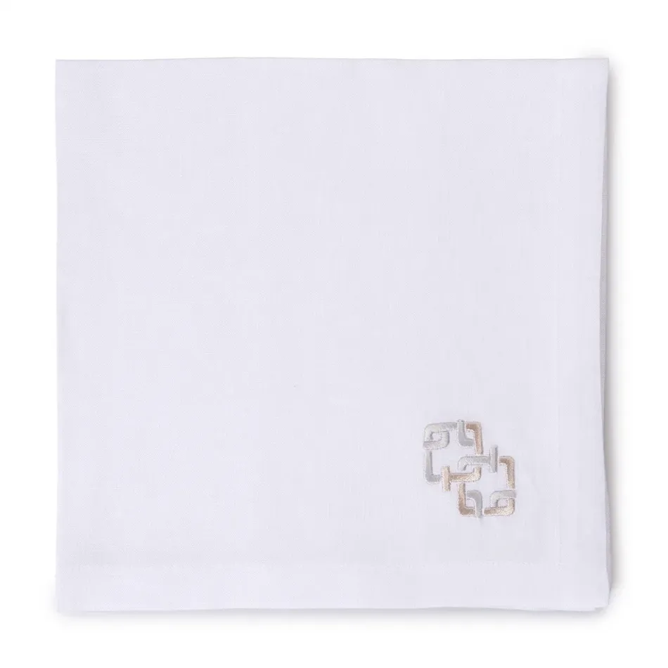 J Dream 19" Square Napkin - White Linen/Silver Embroidery