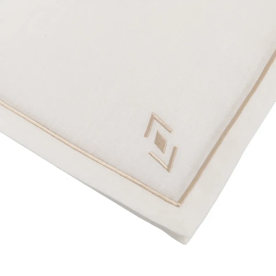 Navajo 19" Square Napkin - White Linen/Beige Embroidery