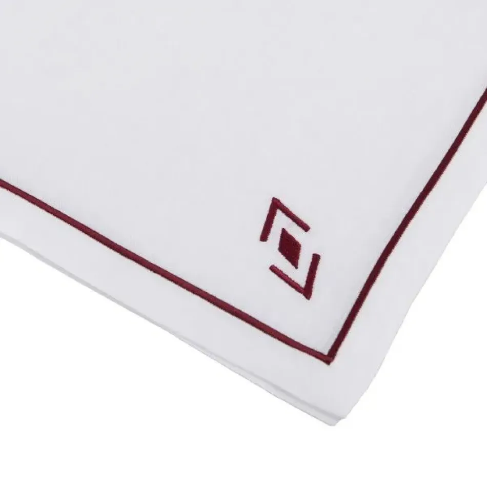 Navajo 19" Square Napkin - White Linen/Bordeaux Embroidery