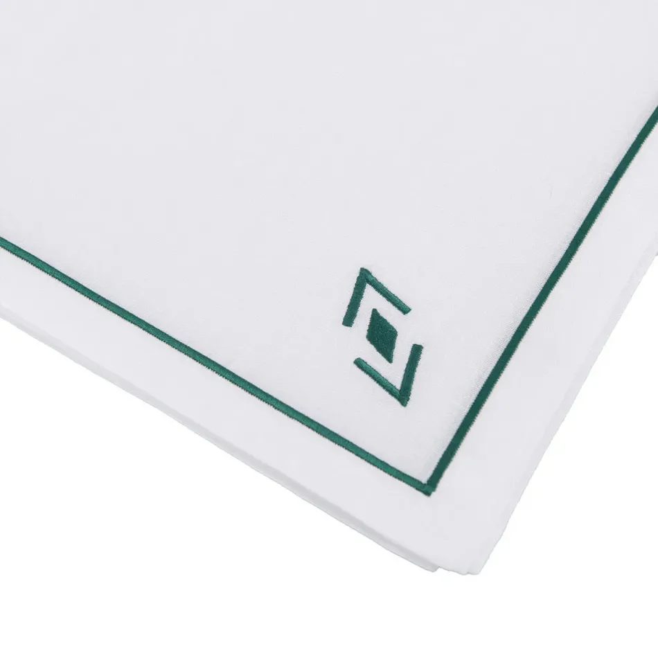 Navajo 19" Square Napkin - White Linen/Green Embroidery