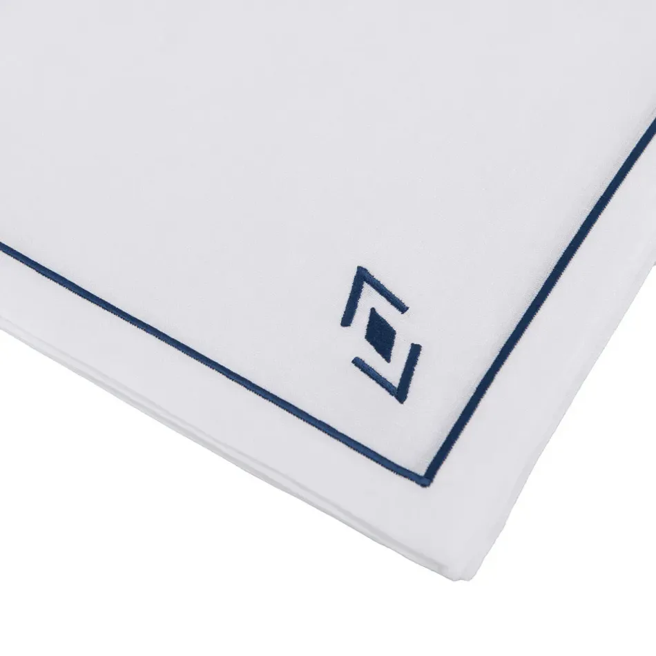 Navajo 19" Square Napkin - White Linen/Blue Embroidery