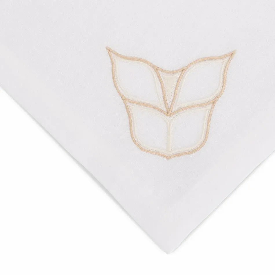 Pacific 19" Square Napkin - White Linen/Beige Embroidery