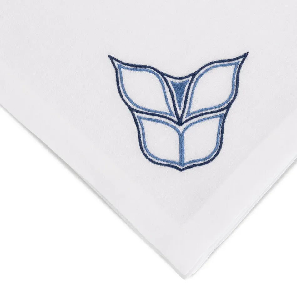 Pacific 19" Square Napkin - White Linen/Blue Embroidery