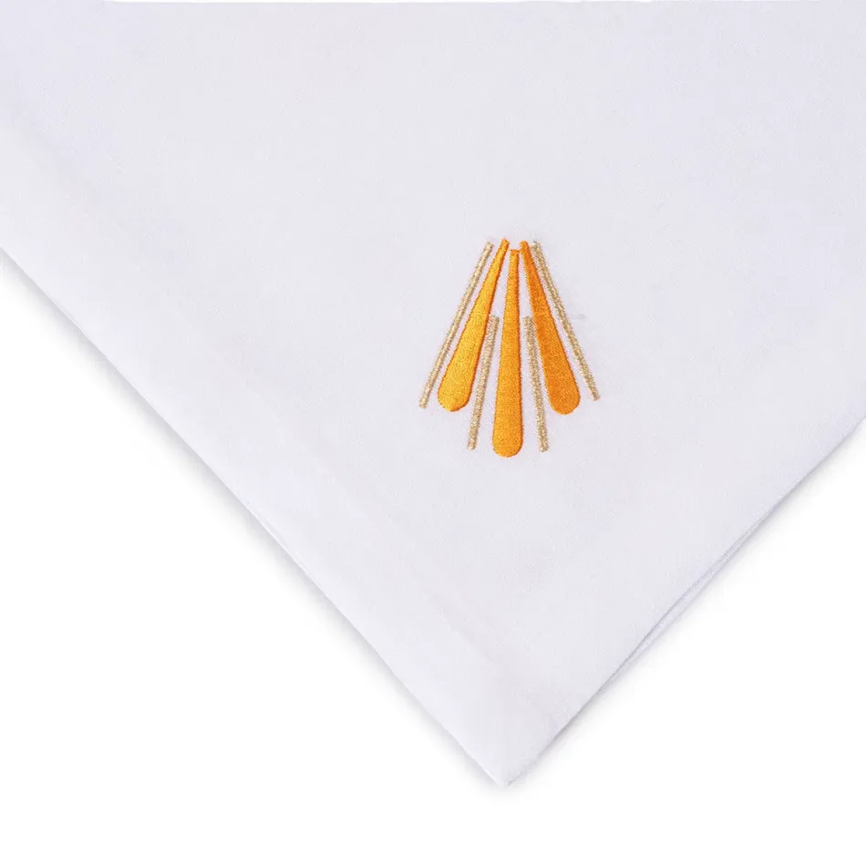 Peacock 19" Square Napkin - White Linen/Orange Embroidery