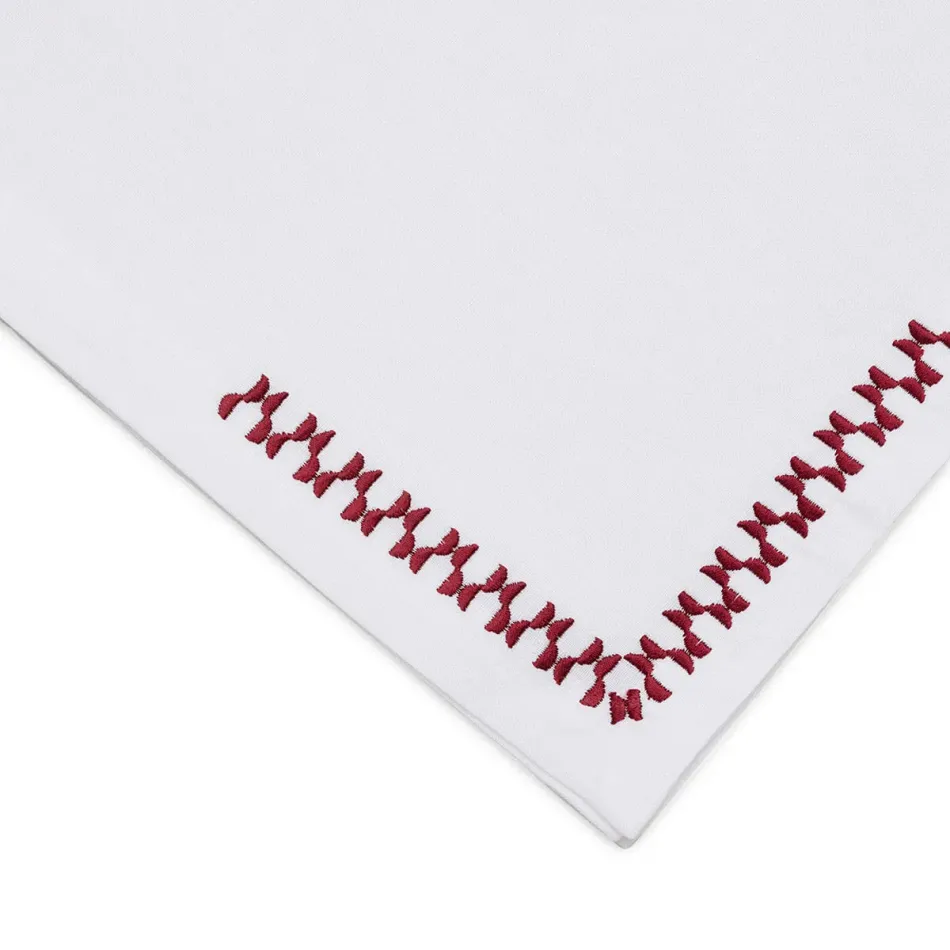 Smock 19" Square Napkin - White Linen/Bordeaux Embroidery