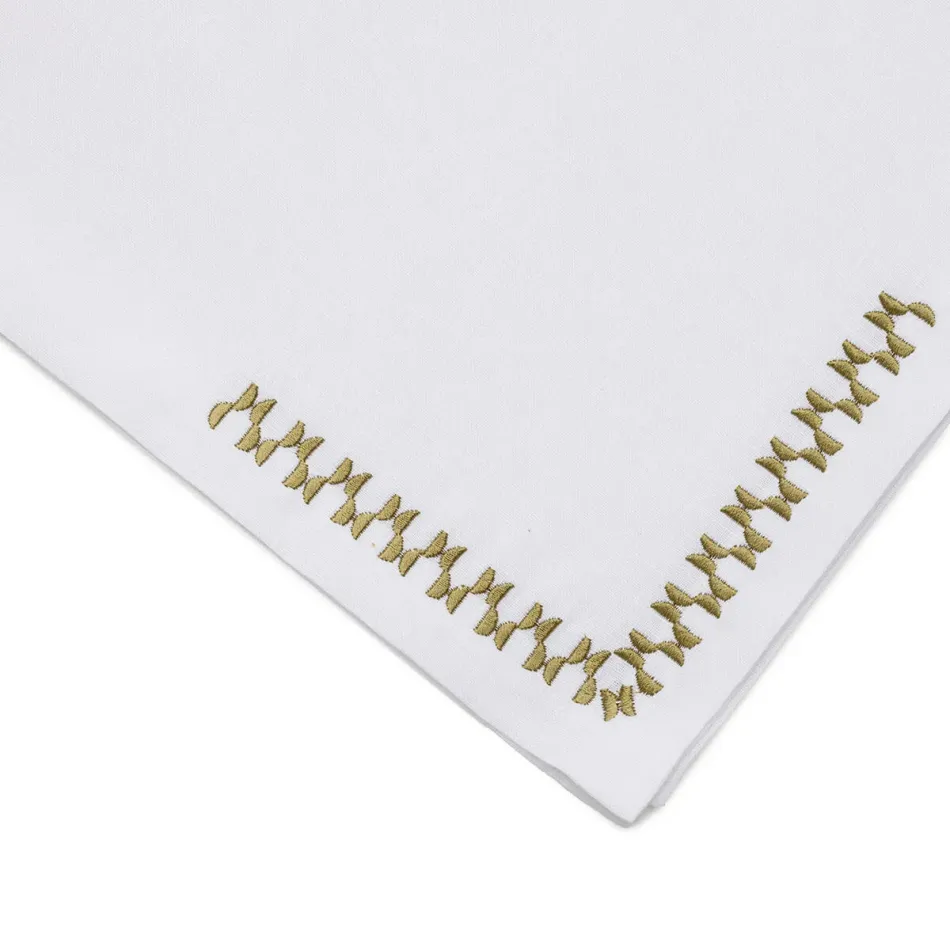 Smock 19" Square Napkin - White Linen/Olive Embroidery