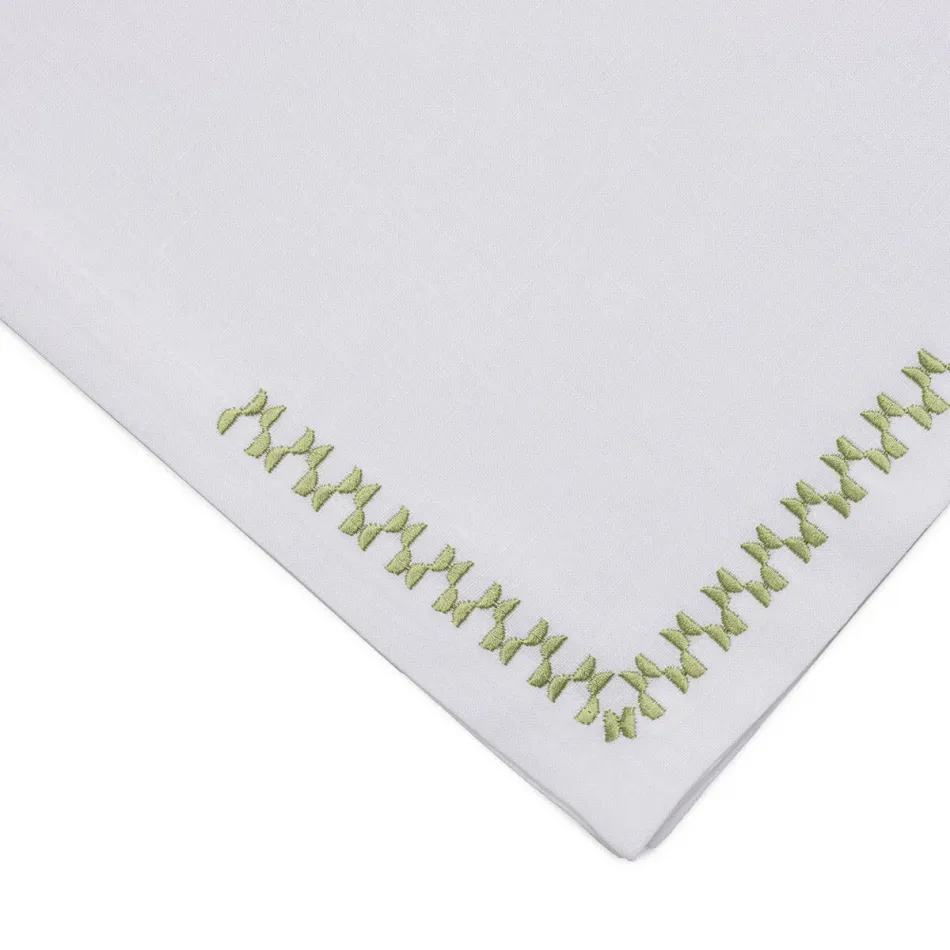 Smock 19" Square Napkin - White Linen/Green Embroidery