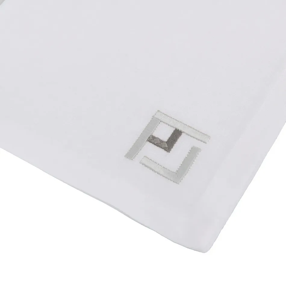 Tibet 19" Square Napkin - White Linen/Grey Embroidery