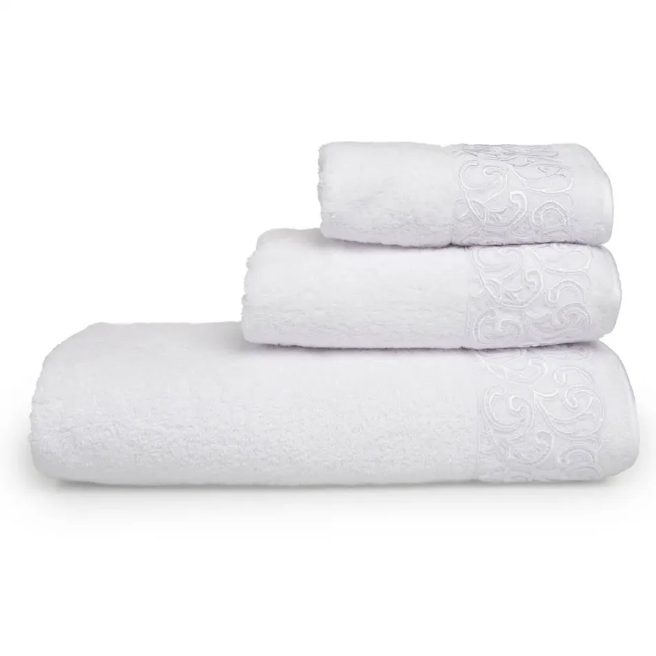 Olimpia White Terry/White Lace Bath Towels