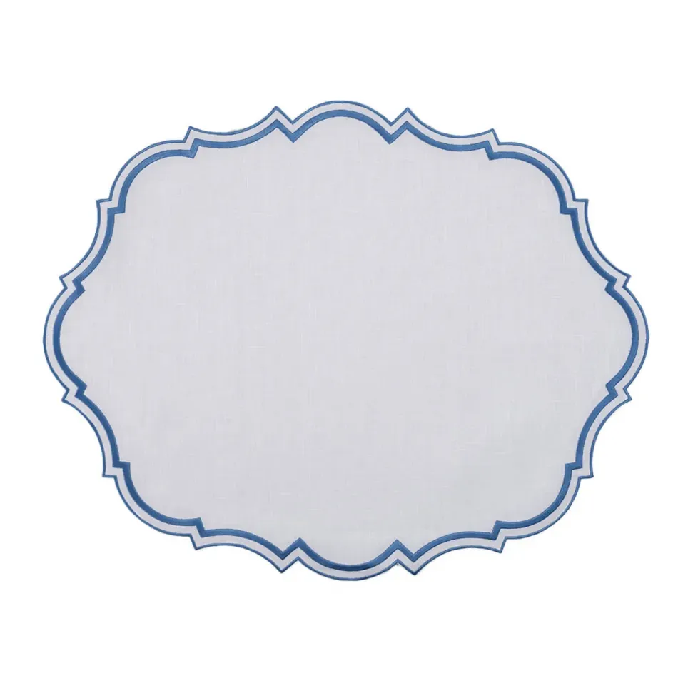 Oriente Veneziano 16" x 20" Oval Rect Placemat - White Linen/Light Blue Embroidery