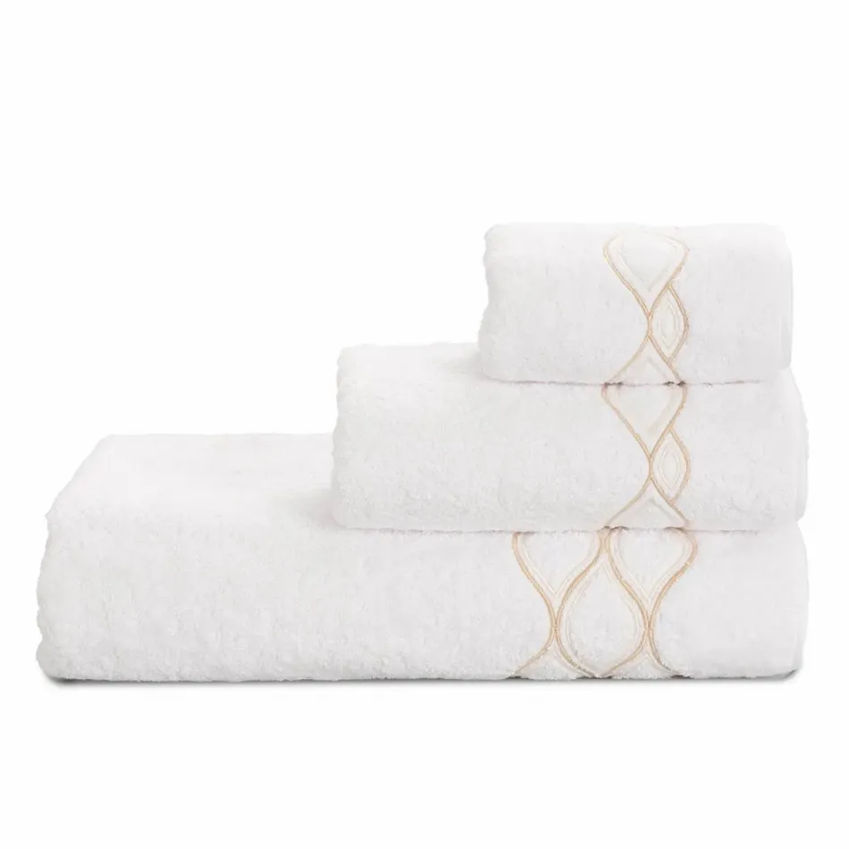 Pacific White/Beige Embroidered Bath Towels