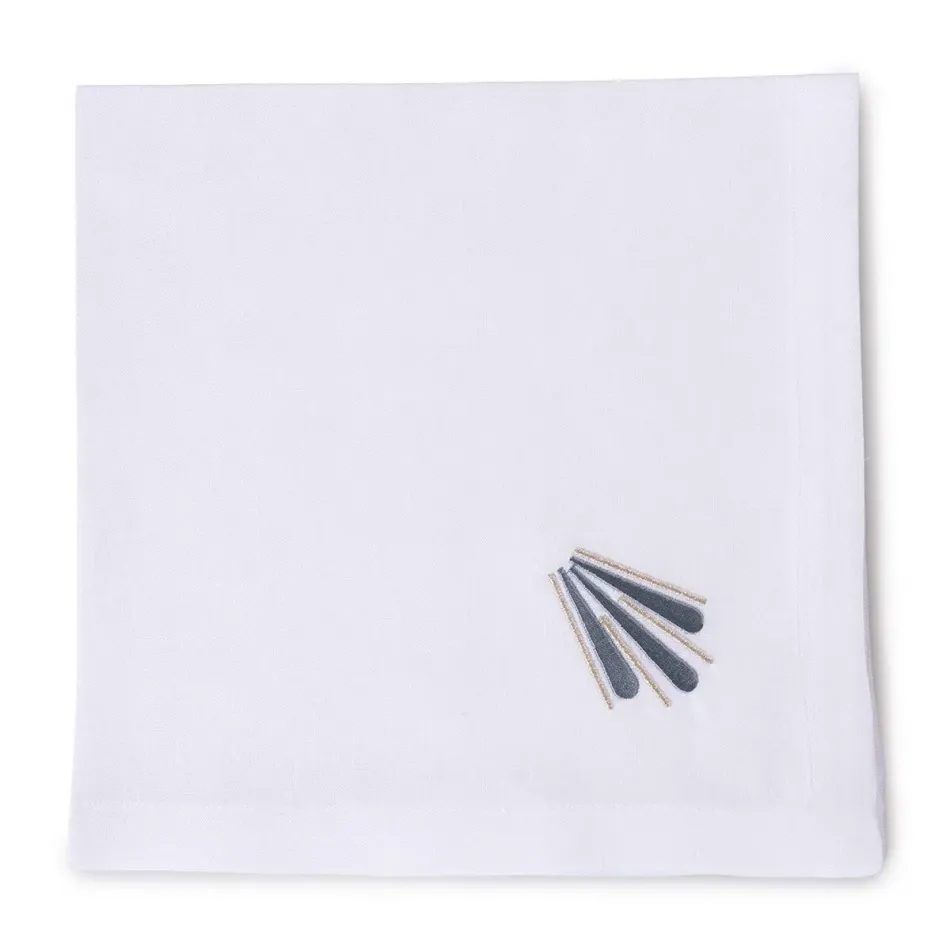 Peacock 19" Square Napkin - White Linen/Light Blue Embroidery