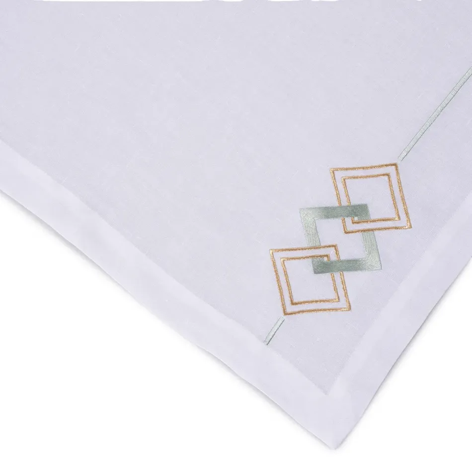 Iceberg 16" x 20" Rect Placemat - White Linen/Aqua Green-Gold Embroidery