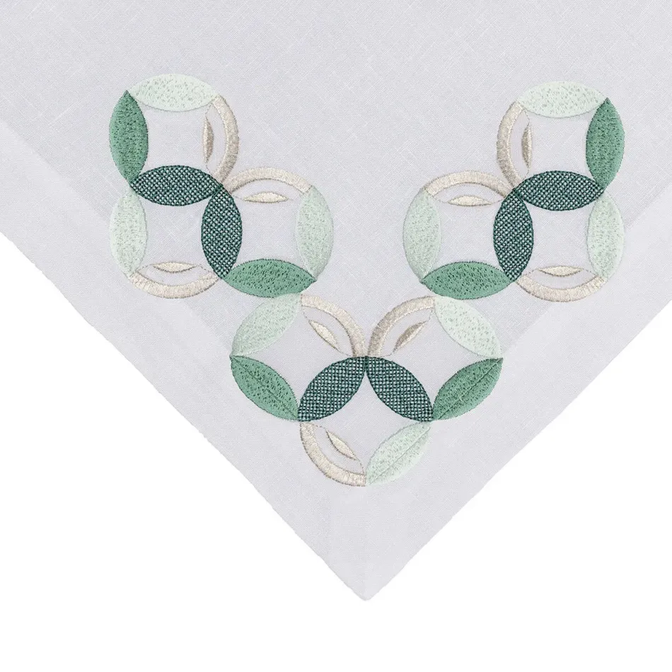 Madama 16" x 20" Rect Placemat - White Linen/Green Embroidery on 2 sides