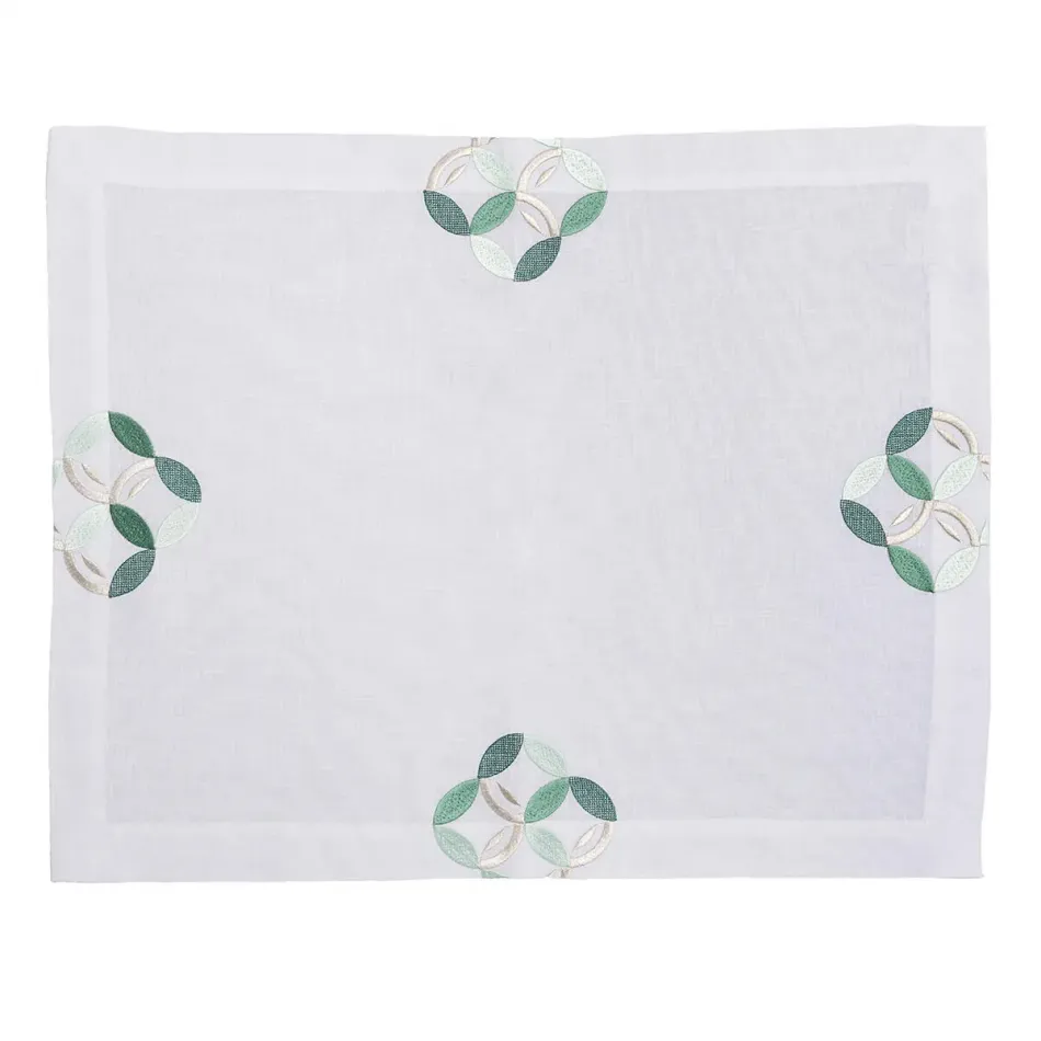 Madama 16" x 20" Rect Placemat - White Linen/Green Embroidery on 4 sides