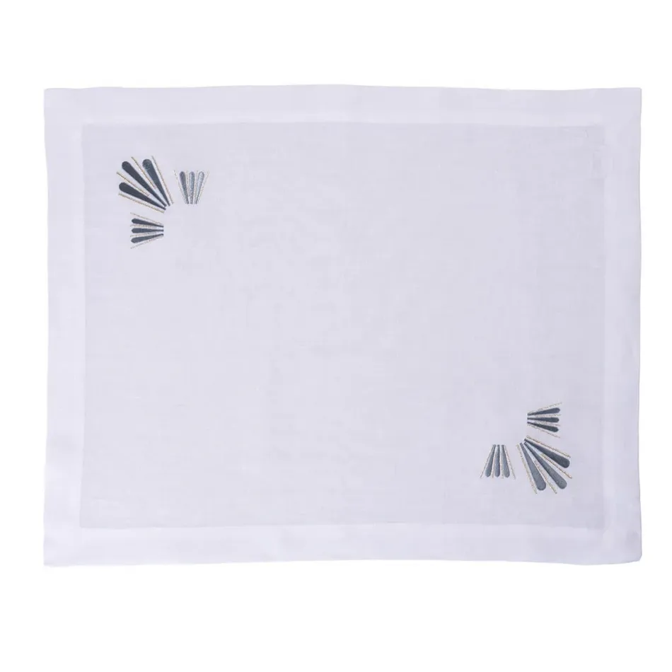 Peacock 16" x 20" Rect Placemat - White Linen/Light Blue Embroidery