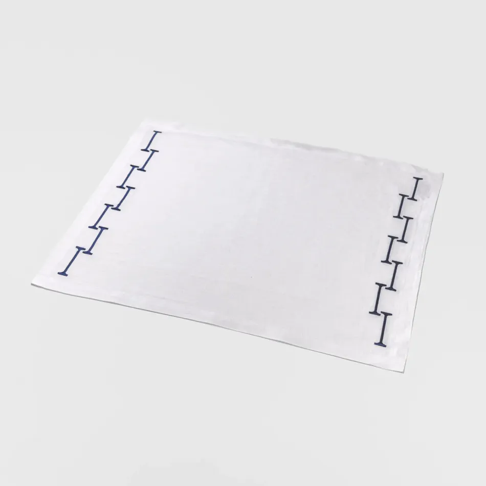 Piton 16" x 20" Rect Placemat - White Linen/Blue Embroidery