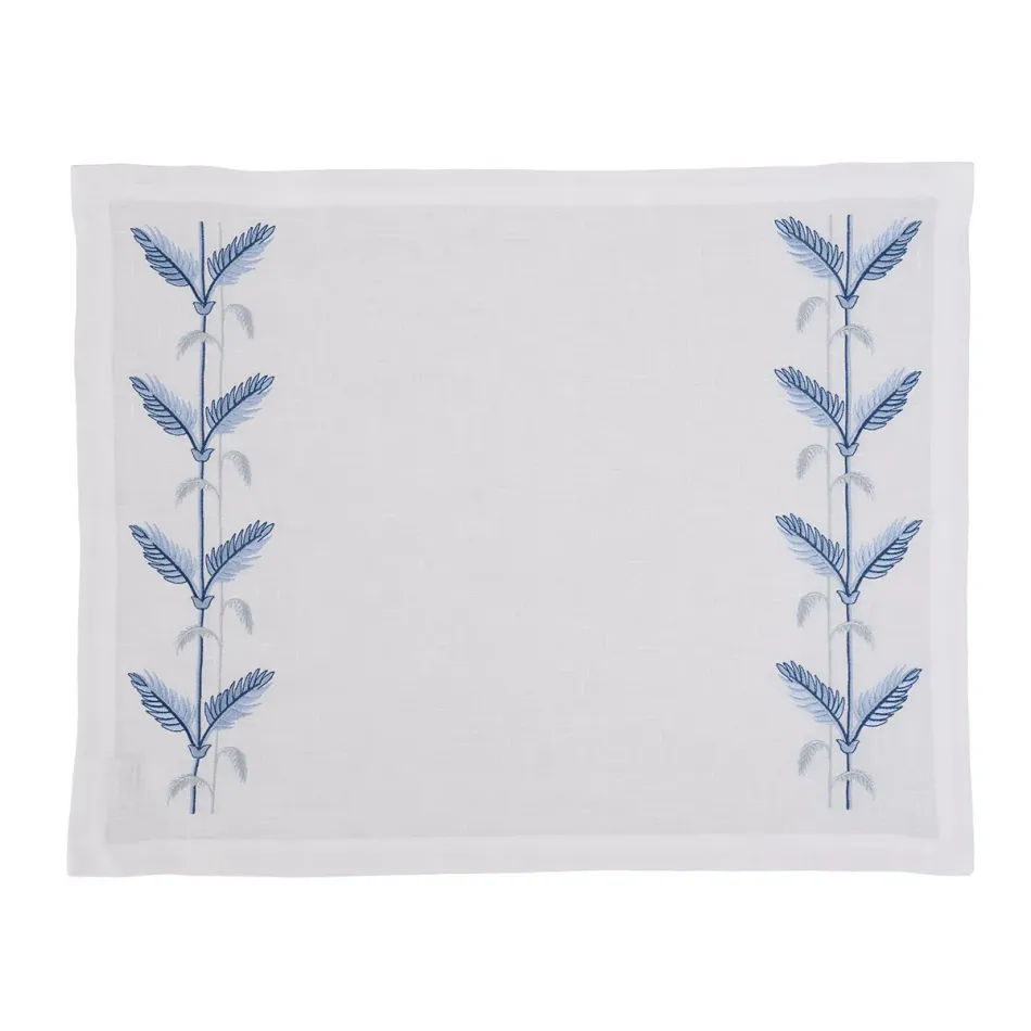 Plumes 16" x 20" Rect Placemat - White Linen/Light Blue Embroidery