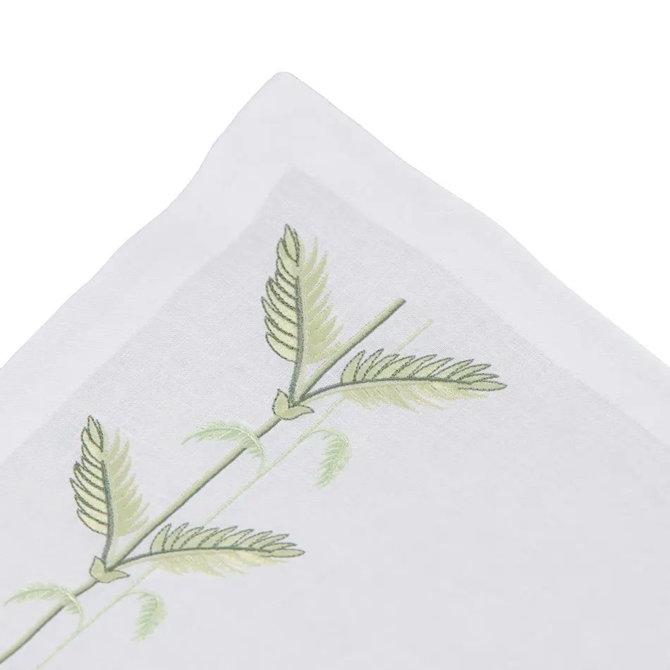 Plumes 16" x 20" Rect Placemat - White Linen/Green Embroidery