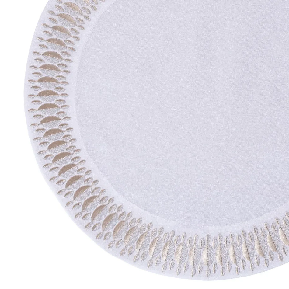 Bali 16" Round Placemat - White Linen/Silver Embroidery