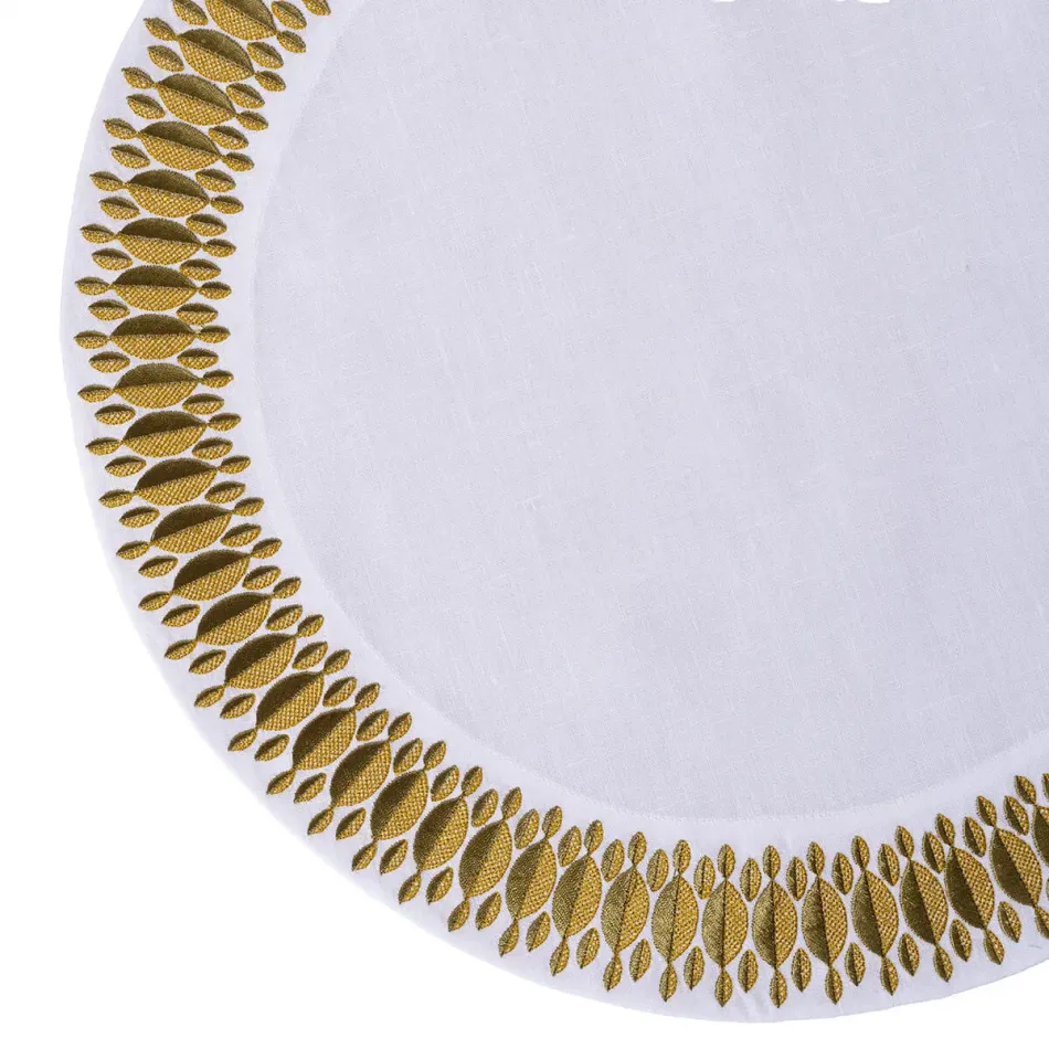 Bali 16" Round Placemat - White Linen/Green Embroidery