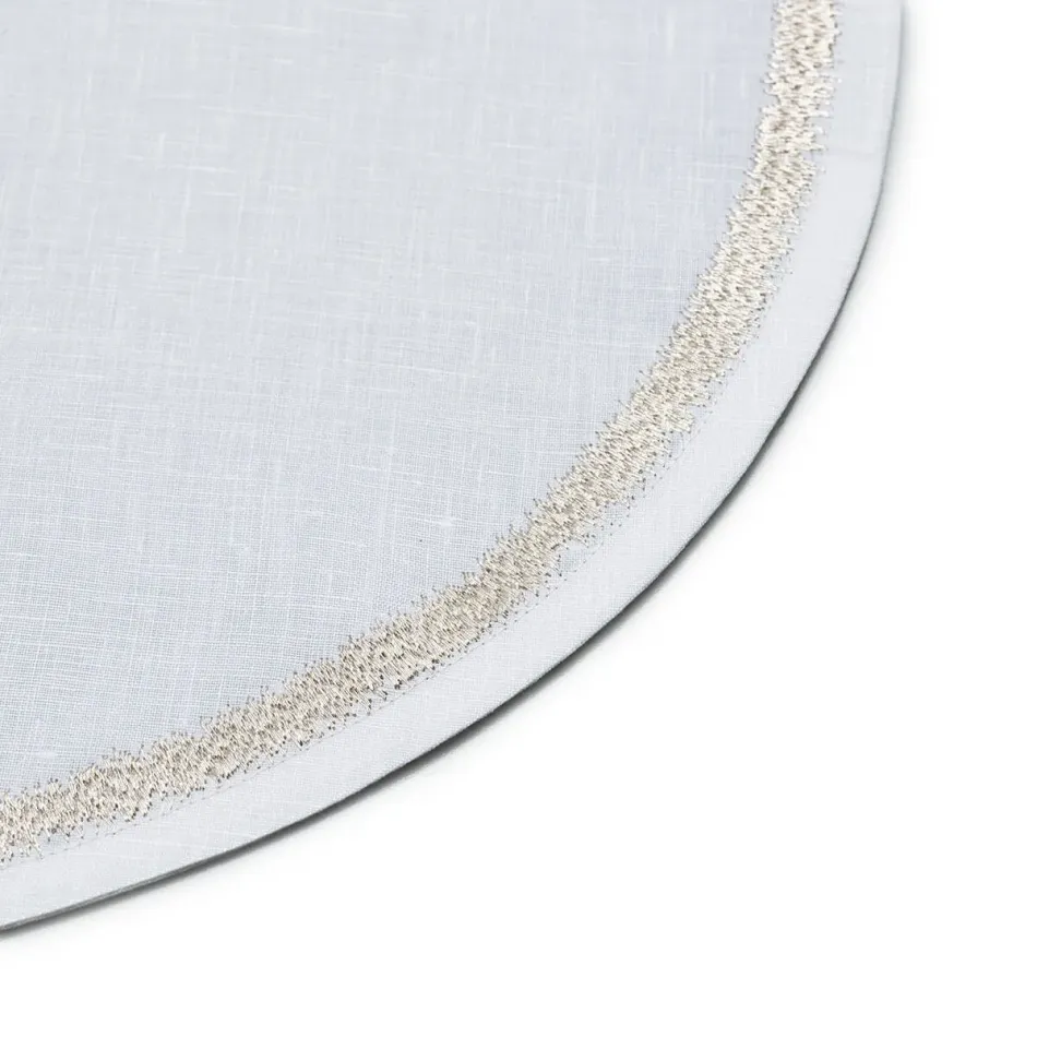 Himalaya 16" Round Placemat - White Linen/Silver Embroidery